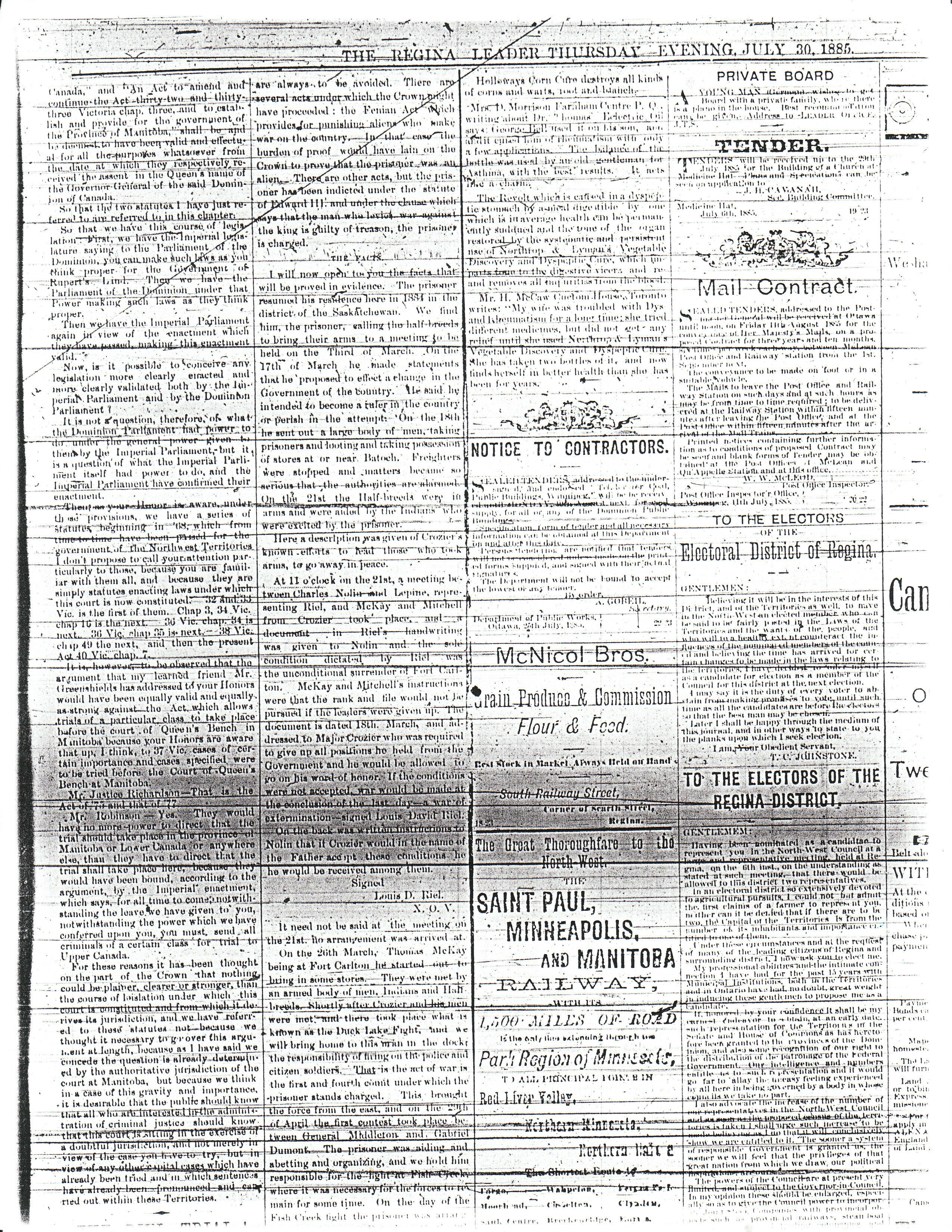 July 30th 1885 Queen vs Riel c